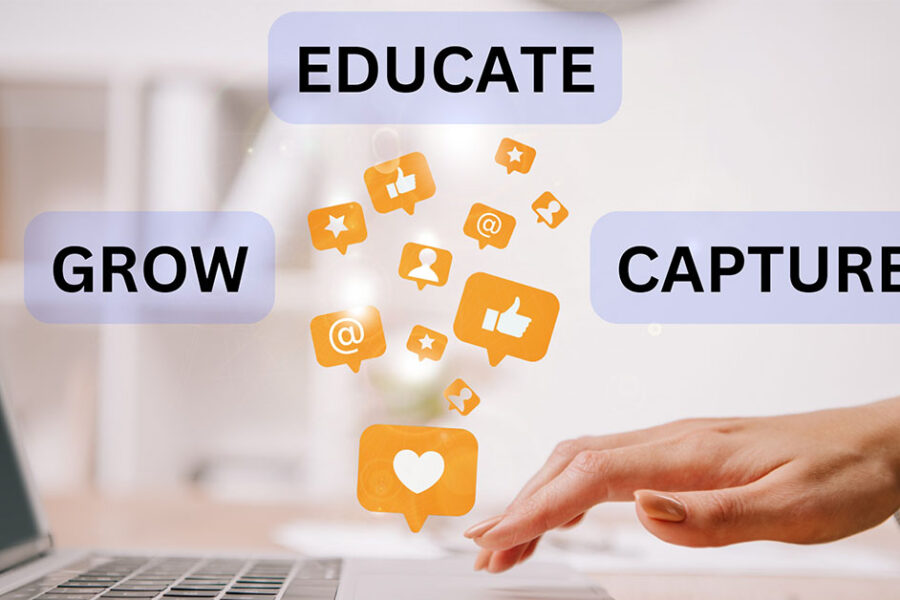 A person working on a computer giving suggestions to grow, educate and capture you audience's attention